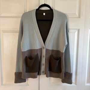 Cos Colorblock Alpaca Gray Blue Wool Pocket Cardigan Xs Lagenlook Slouchy Boho